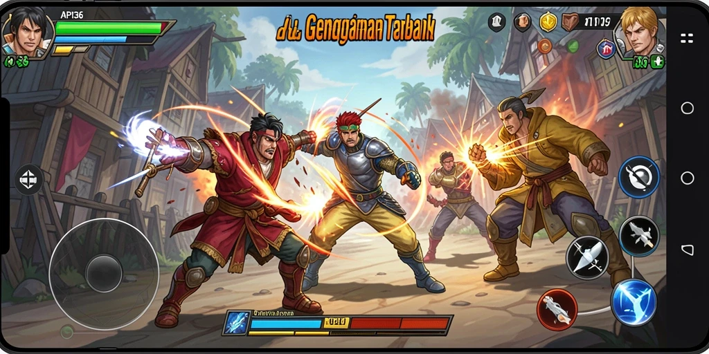 Screenshot menunjukkan pertarungan seru dalam API36 dengan karakter yang beragam.
