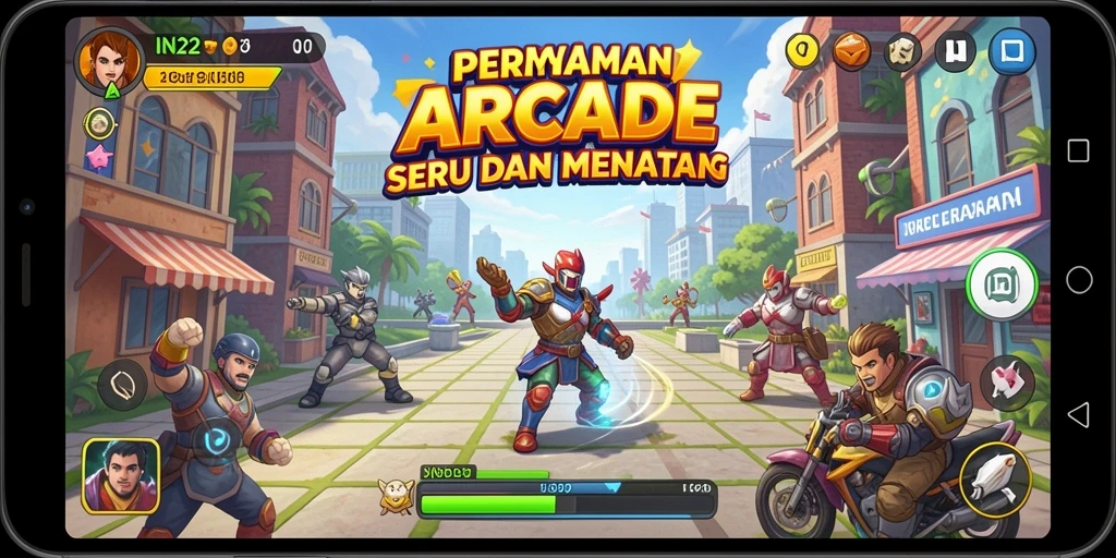 Screenshot gameplay IN22 menampilkan aksi seru dalam permainan Arcade.